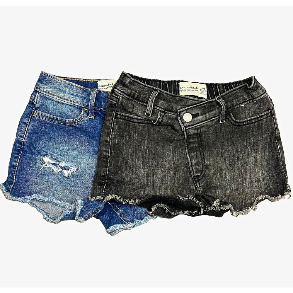 Abercrombie Kids Girls Denim Cut-Off Shorts Lot 2 High Rise Mini Mom 5/6